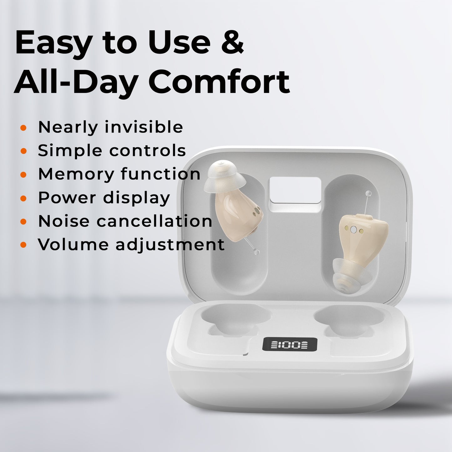 Invisible In-Ear Hearing Aid with One Button Control